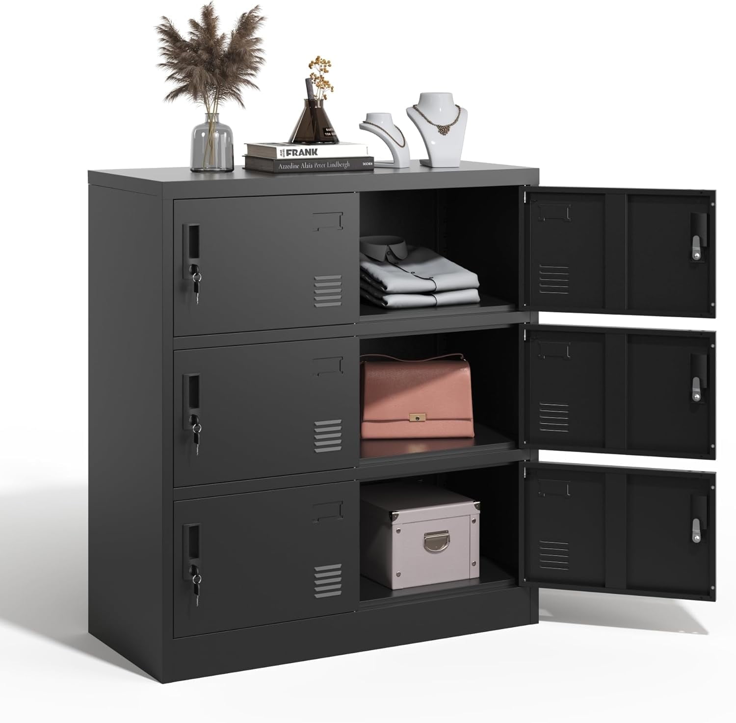 IKIMI 6-Door Metal Storage Lockers for Employee, Black Storage Cabinet with Lock for Office, Gym, School,Home,Assembly Required